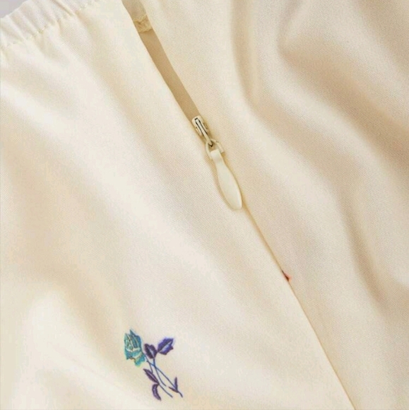 Khaki & Multicolor Floral Print Puff Sleeve Cross Tie Dress, Cute, Boho Style - Picture 3 of 4